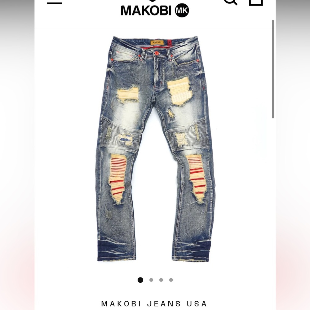 Makobi Blue Denim Jeans with Red Accents